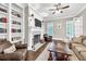 Inviting living room featuring a fireplace, built-in bookshelves, and ample seating at 5588 Rhododendron Trl, Douglasville, GA 30135