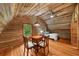Attic featuring a game room, bedroom, wood walls, sloped ceiling and wood floors at 15 Bailey St, Whitesburg, GA 30185