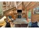 Cozy log cabin living room features stone fireplace and rustic wood finishes at 15 Bailey St, Whitesburg, GA 30185