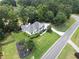 Aerial view of a well-manicured suburban home with a lush green lawn and mature trees at 100 Chestnut Hill Dr, Canton, GA 30114