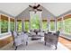 Cozy sunroom with vaulted ceiling, comfortable seating, and large windows offering scenic views at 1515 Lockridge Dr, Cumming, GA 30041