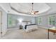 Main bedroom featuring tray ceilings, plush carpeting, and plenty of natural light at 1548 Valley Reserve Court, Kennesaw, GA 30152