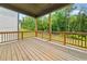 Wood deck overlooks private backyard with mature trees providing shade at 382 Tillman Pass, Woodstock, GA 30188