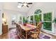 Dining area with vaulted ceiling, large windows, and views of the backyard greenery at 2220 Cape Courage Way, Suwanee, GA 30024