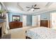 Spacious main bedroom showcasing tray ceiling, fireplace, and multiple closets for ample storage at 2220 Cape Courage Way, Suwanee, GA 30024