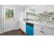 Kitchen sink with gray backsplash and stainless steel appliances, plus a door leading to the outside at 276 Lydia Se Dr, Atlanta, GA 30315