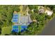 Aerial view showcases tennis courts near the river, surrounded by lush trees at 2010 Riverside Rd, Roswell, GA 30076