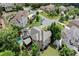 Aerial view of the home, nestled among trees, and boasting a pristine pool and outdoor living space in a neighborhood setting at 4105 Cougar Ne Pt, Marietta, GA 30066