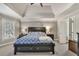 Spacious main bedroom boasts a tray ceiling, ceiling fan, and ensuite bathroom access at 1253 Rivermark Ct, Lawrenceville, GA 30043