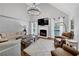 Spacious living room with a fireplace, hardwood floors, large windows, neutral decor, and comfortable seating at 3535 Fairgreen Ct, Douglasville, GA 30135
