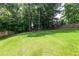 Expansive backyard featuring lush greenery, a playset, and mature trees, ideal for outdoor activities and recreation at 1418 Winborn Nw Cir, Kennesaw, GA 30152