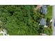 Real estate aerial view showcasing property amongst mature trees in a verdant, peaceful setting at 11785 Mountain Laurel Dr, Roswell, GA 30075