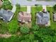 Aerial view of the property and neighboring houses highlights landscaped yards and mature trees at 4360 Canterbury Walk Dr, Duluth, GA 30097