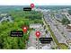 Bird's eye view of townhomes with key locations: Avalon and Alpha Loop Walking Trail nearby at 420 Banbury Xing, Alpharetta, GA 30009