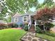 View of blue house with front yard and stone walkway to the porch with outdoor seating at 3226 Hope St, Hapeville, GA 30354