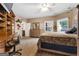 Cozy bedroom featuring hardwood floors, built-in shelves, and a comfortable bed with a decorative comforter at 228 Indian Creek Rd, Locust Grove, GA 30248