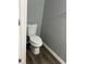 Enclosed toilet room showing white toilet, grey walls, and white trim at 1462 Knights Trl, Stone Mountain, GA 30083