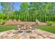 Outdoor seating area on a patio with a fire pit, surrounded by manicured landscaping at 3909 Obryant Se Cir, Smyrna, GA 30082