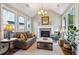 Cozy sunroom with fireplace, large windows, neutral colors and comfortable seating area at 3909 Obryant Se Cir, Smyrna, GA 30082