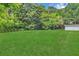 Vibrant green backyard with mature trees and a detached garage creating a serene outdoor space at 3961 Jodeco Rd, Mcdonough, GA 30253