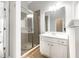 Clean bathroom with a tiled shower, bright lighting, and a single sink vanity at 200 Pine Trl, Dallas, GA 30157