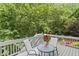 Relax on this elevated wooden deck with a charming outdoor dining set overlooking the lush green backyard at 3803 Upland Dr, Marietta, GA 30066