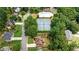 Aerial view showing the neighborhood, community pool, and tennis courts surrounded by lush greenery at 1925 Waters Ferry Dr, Lawrenceville, GA 30043
