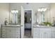 Elegant bathroom featuring double sinks with granite countertops and a view to main bedroom at 1925 Waters Ferry Dr, Lawrenceville, GA 30043