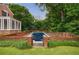 Secluded in-ground swimming pool surrounded by mature greenery and a brick privacy wall at 280 Blackland Nw Rd, Atlanta, GA 30342