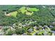 Scenic aerial view showcasing a house nestled in a green neighborhood with mature trees and sprawling landscapes at 5357 Harbury Cv, Suwanee, GA 30024