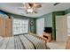 Cozy bedroom featuring a ceiling fan and natural light, creating a comfortable and inviting atmosphere at 5357 Harbury Cv, Suwanee, GA 30024