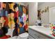Bathroom featuring modern fixtures, colorful shower curtain, and plenty of counter space at 10 Nesbit Reserve Ct, Atlanta, GA 30350