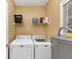 A functional laundry room with a washer, dryer, shelving, and storage space at 1103 Coleman Sw St, Atlanta, GA 30310