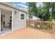 View of the home's back deck showing wood floor and railings with access to the kitchen at 1098 Cascade Sw Cir, Atlanta, GA 30311