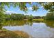 Scenic view of a calm pond surrounded by lush trees, reflecting the blue sky and clouds at 411 Mountain View Ln, Woodstock, GA 30188