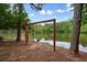 Swing set by the tranquil pond, inviting playful moments amidst serene natural surroundings at 411 Mountain View Ln, Woodstock, GA 30188