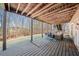 Covered deck with wood floors, seating area, and view of the wooded yard at 7880 Brands Hatch Blvd, Cumming, GA 30040