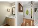 Home entryway featuring stairs, hardwood floors, a half bath, and a white front door at 2789 Brookcliff Lndg, Marietta, GA 30062