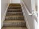 Close-up of carpeted stairs with white railing, offering safe passage between floors at 625 Compton Ln, Mcdonough, GA 30253