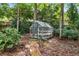 A charming greenhouse with glass walls and roof, nestled amongst mature trees and foliage, perfect for gardening enthusiasts at 3699 Canyon Ridge Ne Ct, Brookhaven, GA 30319