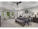 Spacious primary bedroom featuring a tray ceiling, neutral paint, bench and seating area at 3699 Canyon Ridge Ne Ct, Brookhaven, GA 30319
