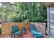 Relaxing patio area with brick surround, lush greenery, and comfortable seating at 882 Cedar Canyon Se Sq, Marietta, GA 30067