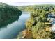 Aerial view of the Chattahoochee River surrounded by lush trees and townhouses at 1026 Riverbend Club Se Dr, Atlanta, GA 30339