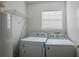 Functional laundry room with washer, dryer, and shelving, offering convenience at 2594 Laurel Nw Cir, Atlanta, GA 30311