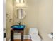 Modern powder room with a unique blue glass sink and stylish fixtures at 384 16Th Nw St # 1, Atlanta, GA 30363