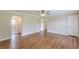 Hardwood floors, neutral walls, and access to bathroom at 7928 S Giles Rd, Douglasville, GA 30135