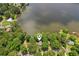 Aerial view of lake house nestled in lush greenery with serene lake and a private waterfront at 890 Lake Dr, Snellville, GA 30039