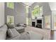 Bright living room with a fireplace, large windows, and a cozy gray sectional couch at 2342 Tall Timbers Ln, Marietta, GA 30066