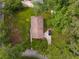 Aerial view of a house with a large, treed yard and a driveway with a car at 5207 Dixie Lake Rd, Union City, GA 30291