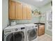 Well-equipped laundry room featuring modern washer and dryer, cabinets, and a utility sink at 569 Fairway Dr, Woodstock, GA 30189